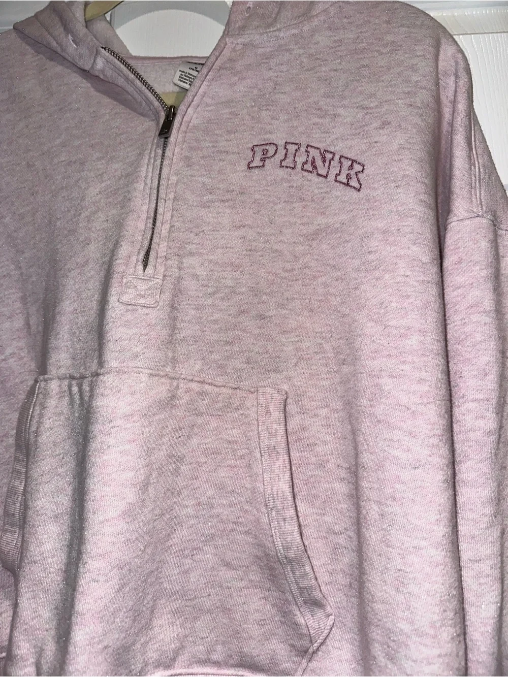 PINK Victoria's Secret Half-Zip Hoodie Sweater in Light Pink Sparkle